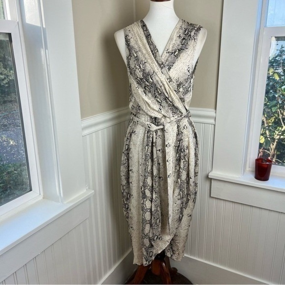 Paper Heart Snake Print Wrap Midi Dress Sleeveless Faux Wrap Large - Picture 9 of 12